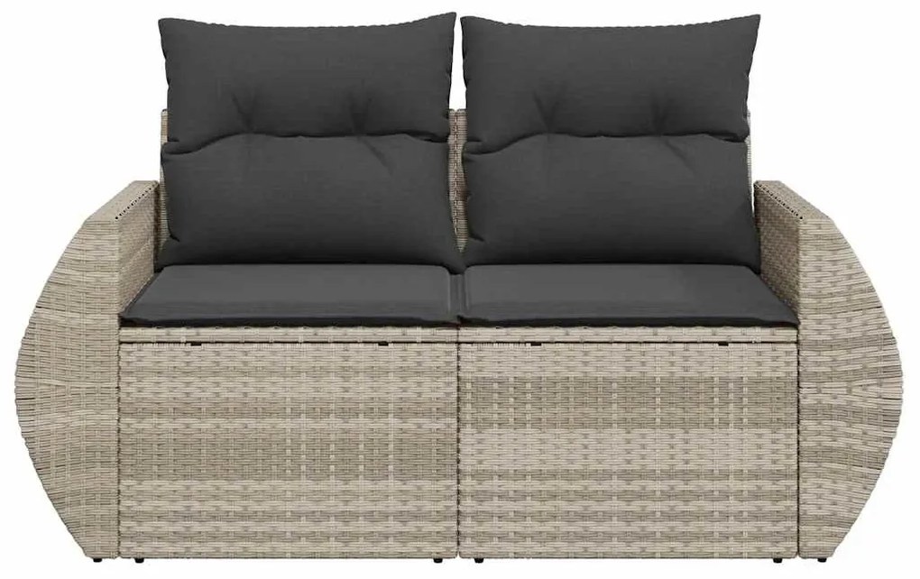 2 személyes világosszürke polyrattan kerti kanapé párnával