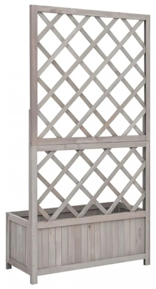 szürke tömör fenyőfa rácsos kerti ültetőláda 70 x 30 x 135 cm