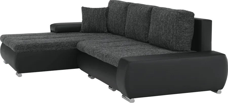 Sarokülőgarnitúra, fekete/fekete melír, TRAMP