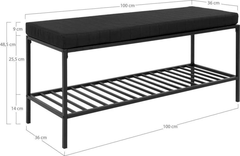 Vita pad, fekete, fekete lábakkal, 100x36x48,5 cm