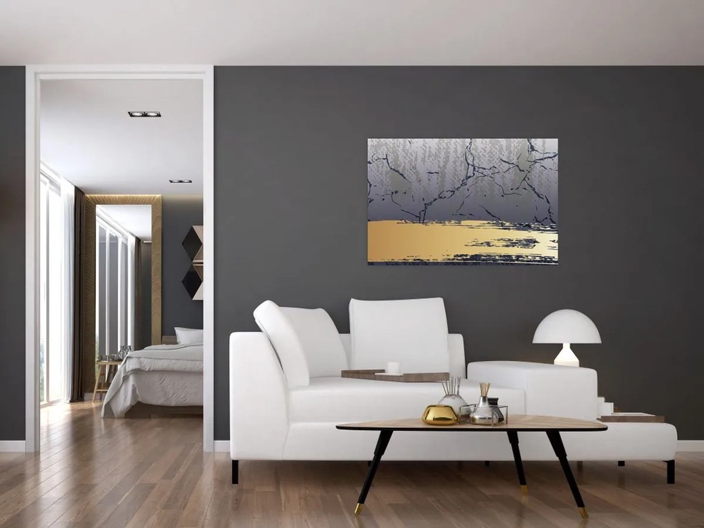 Kép - Kék és arany absztrakció N⁰1 (90x60 cm)