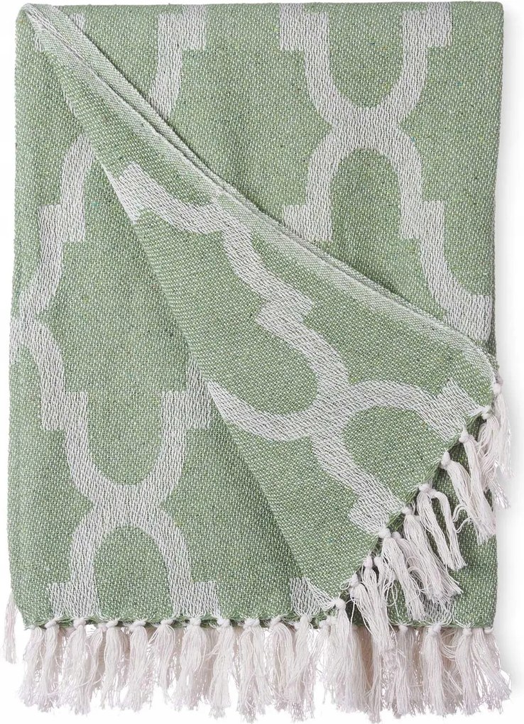 Pamut Ágytakaró 180 X 220 CM Zöld Jacquard Geometrikus Minták