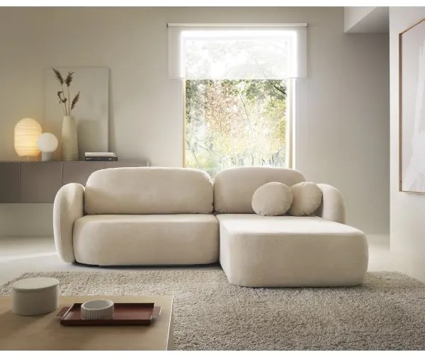 OLBIA jobbos, L-alakú, kihúzható sarokkanapé tárolóval, bézs