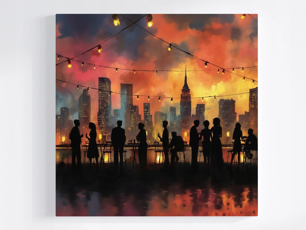 Vászonkép Canvas Város Este Emberek Felhőkarcolók Naplemente 40x40