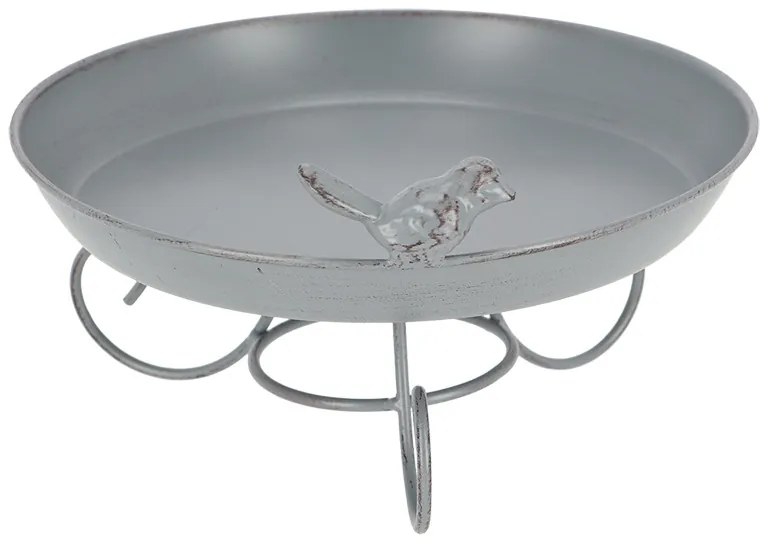 Fém madáritató, lábakon álló, szürke, 22 cm átmérőjű