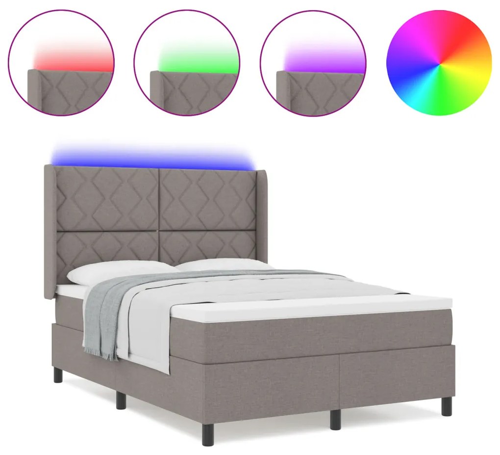 Boxspring Ágy Matraccal és LED-del Bézs 140x190 cm Szövet