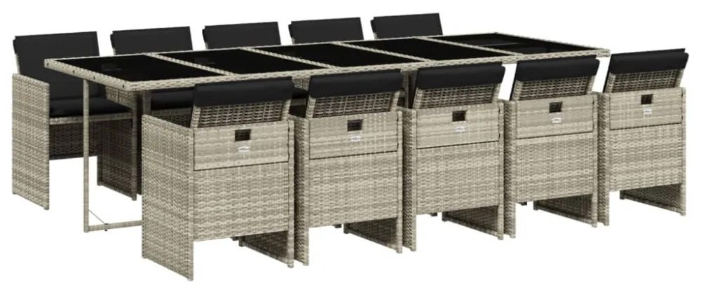 11 részes világosszürke polyrattan kerti ülőgarnitúra párnákkal