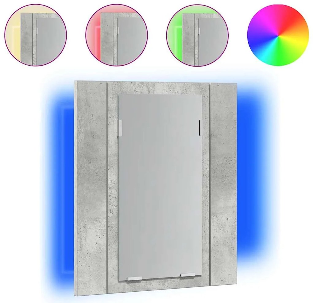 vidaXL betonszürke akril LED-es tükrös fürdőszobaszekrény 40x12x45 cm