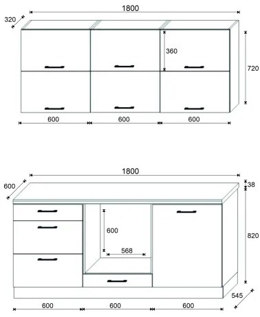 ELISE 180 cm-es grafit konyhablokk