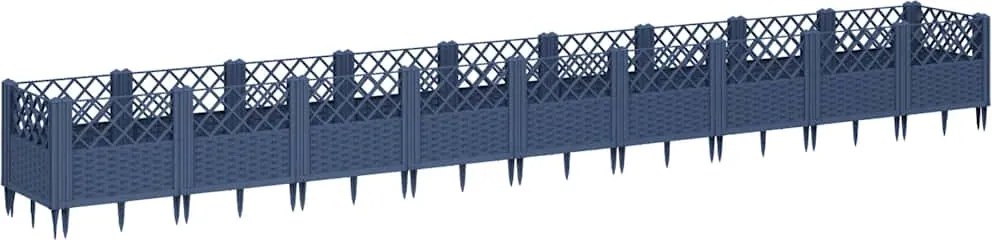 vidaXL kékszürke PP kerti virágláda cövekekkel 363,5 x 43,5 x 43,5 cm