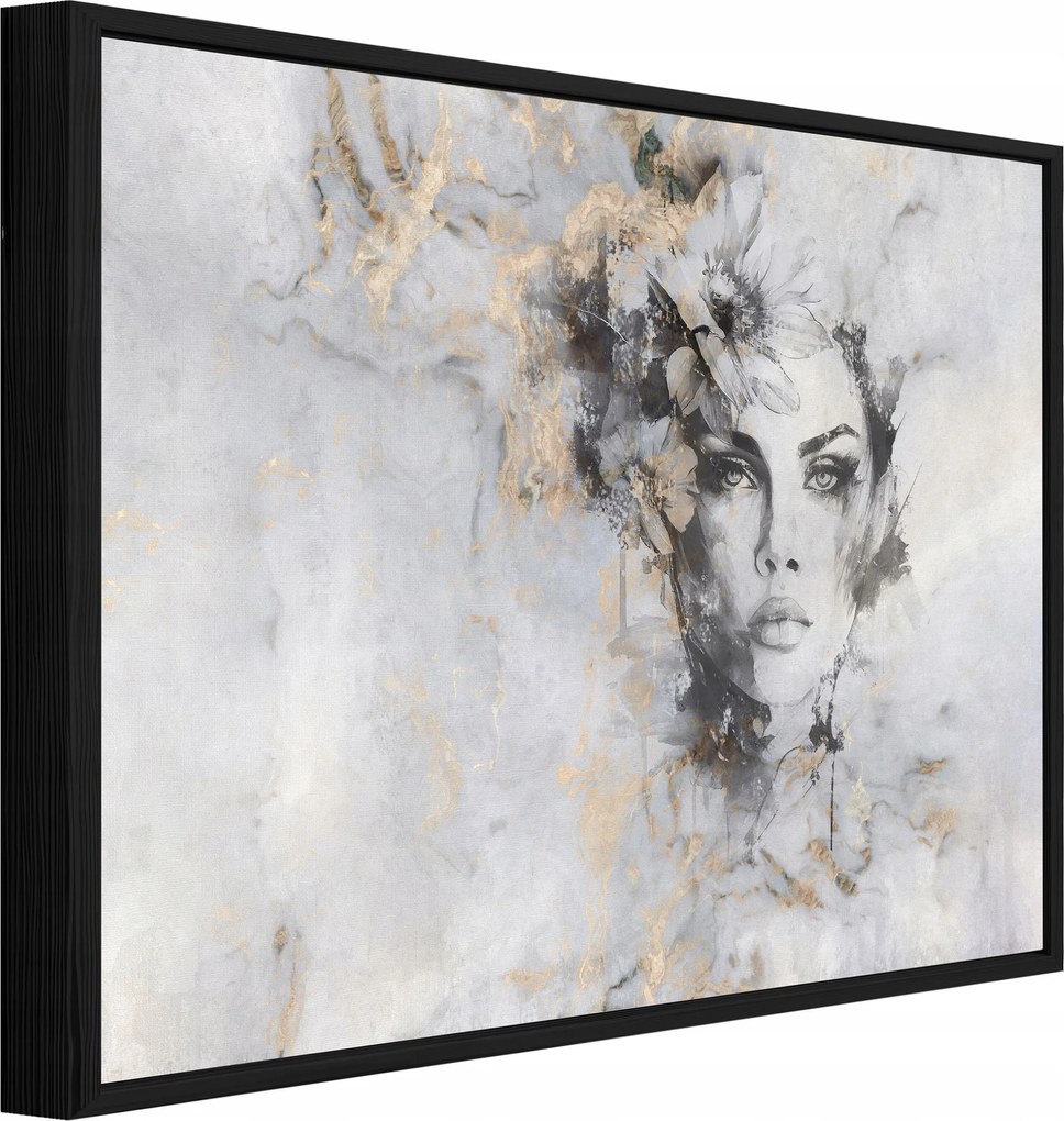 Vászonkép Fekete Keretben Nő Arc Beton Nappali Hálószoba 60x40