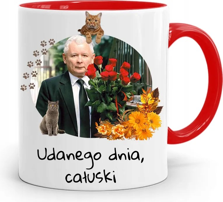 Piros Vicces Bögre Jaroslaw Kaczynski fényképes nyomattal