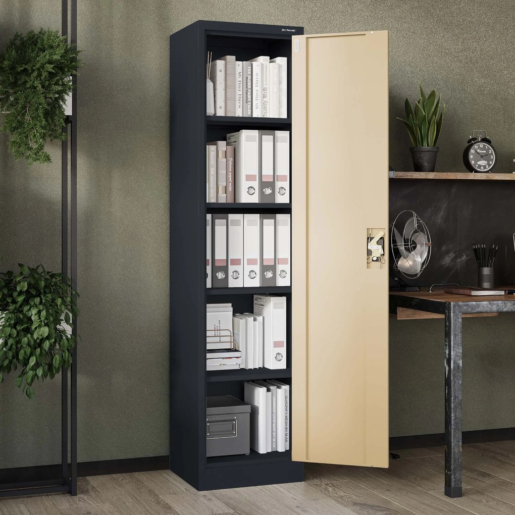 Fém iratszekrény ALEX, 450 x 1850 x 400 mm, Eco Design: antracit/ dió