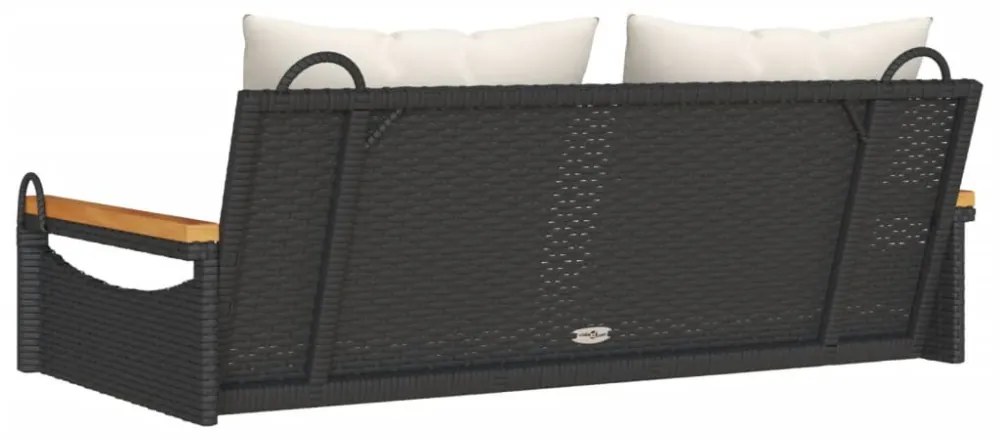 fekete polyrattan hintapad párnákkal 109 x 62 x 40 cm