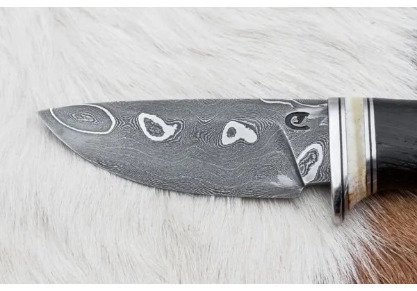 Exkluzív damaszkuszi kés 8,6 cm tölgy/tevecsont