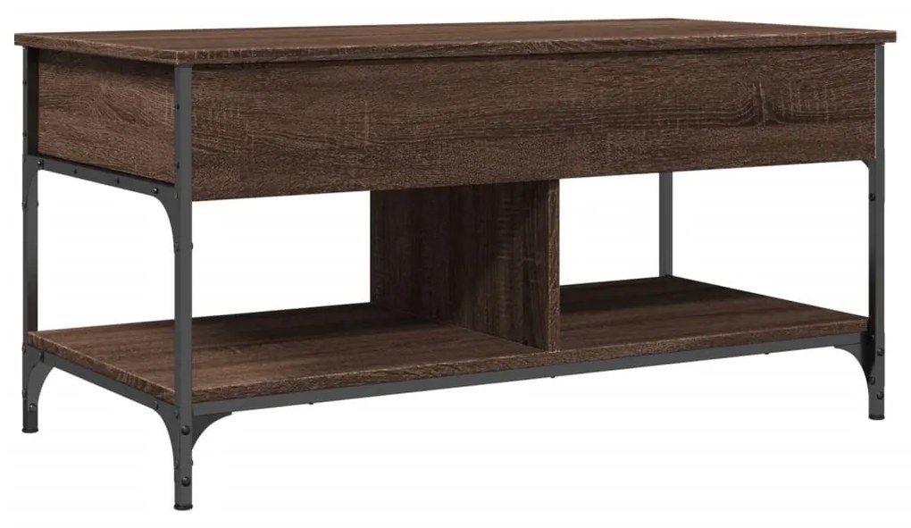 Barna tölgy színű szerelt fa és fém dohányzóasztal 100x50x50 cm