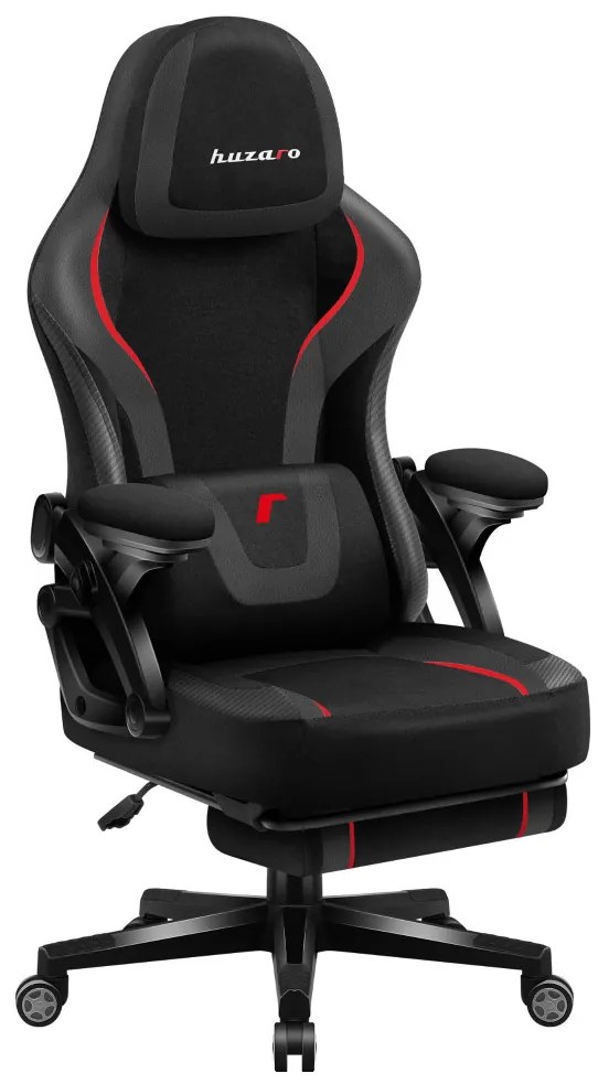 Gamer szék, szövet, lábtortóva, carbon, fekete