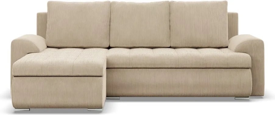 Tokio sarokkanapé, 2 ágyneműtartóval, kordbársony, baloldali, bézs