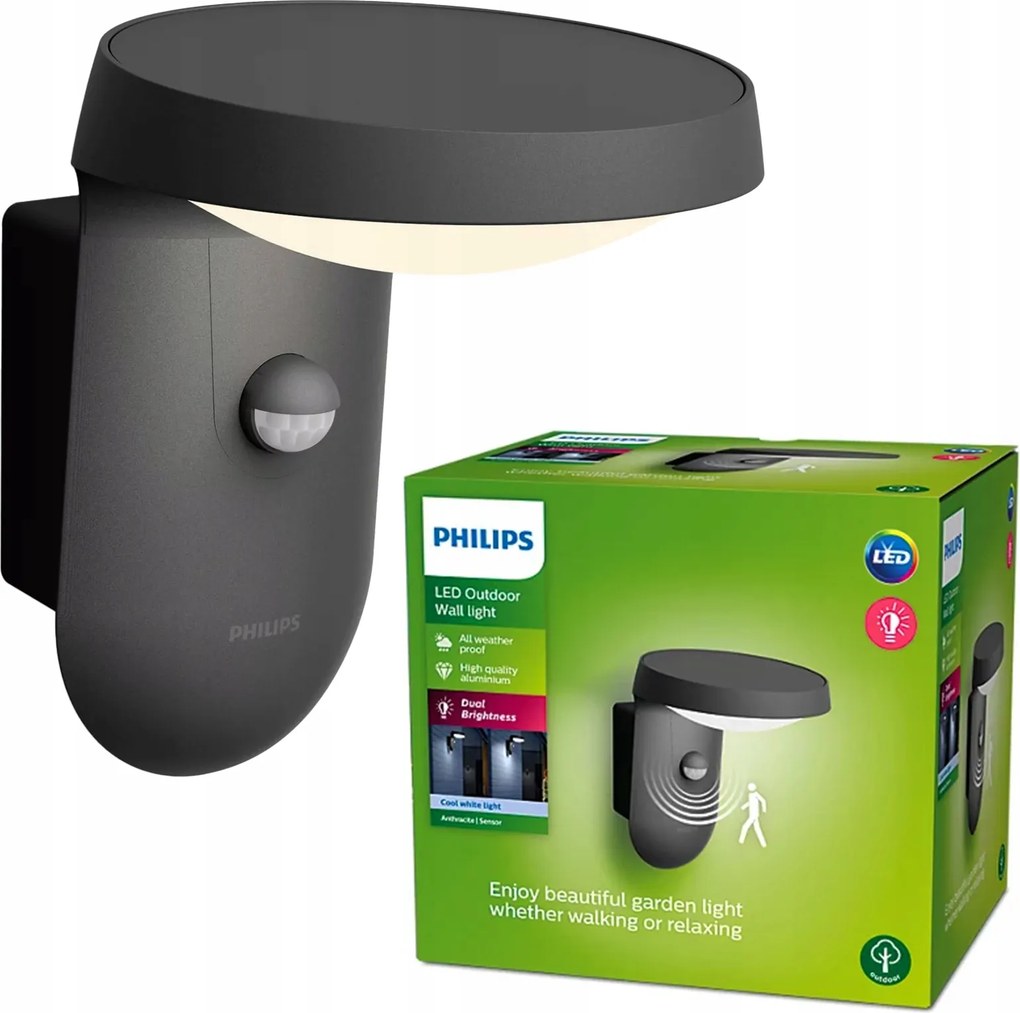 Fali lámpa Kültéri Led 9W Alkonyat mozgásérzékelő Philips
