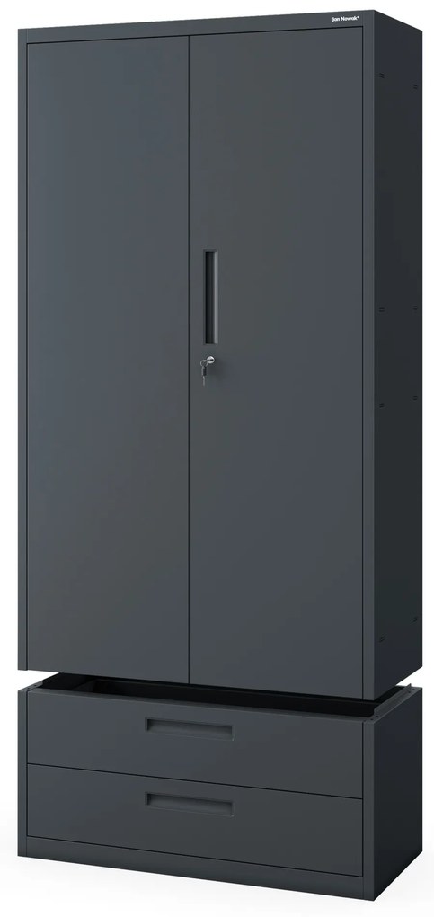 MEGAN fém szekrény – antracit, dupla fiók, 195 cm