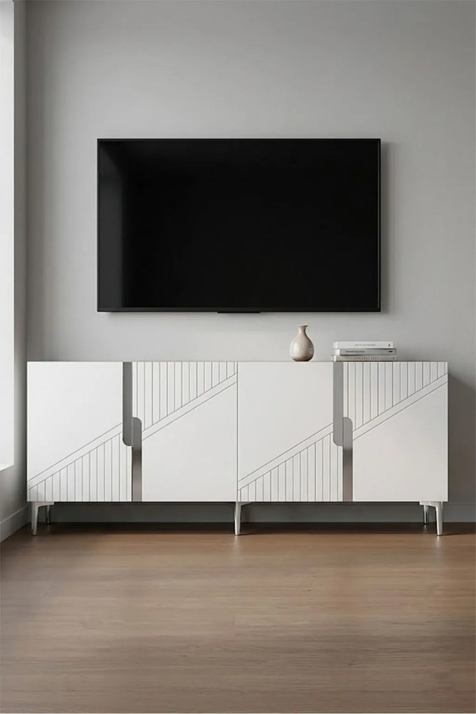 Evva komód, zafír tölgy-ezüst, 150 cm