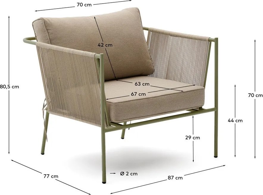Zöld-bézs fém kerti fotel Zivia – Kave Home