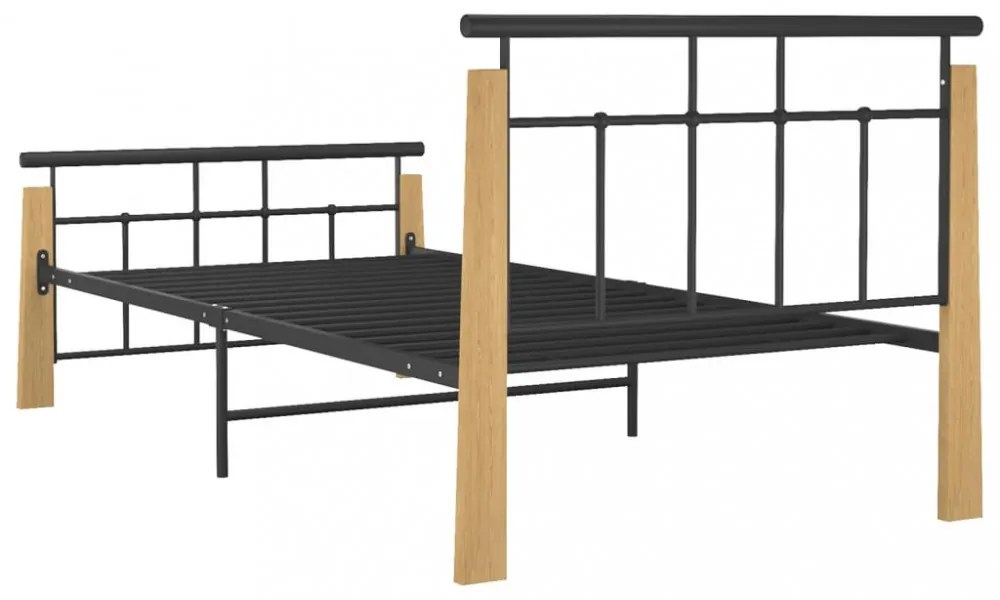 vidaXL fém és tömör tölgyfa ágykeret 90 x 200 cm