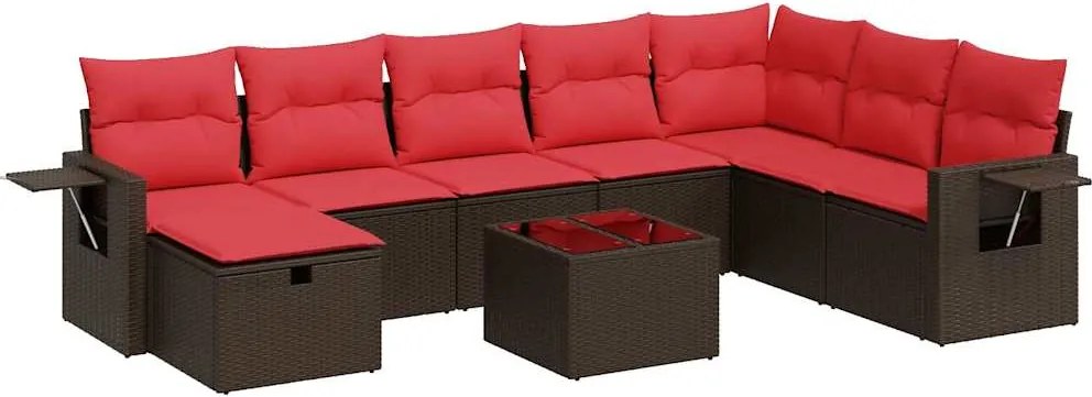 vidaXL 9 részes barna polyrattan kerti ülőgarnitúra párnákkal