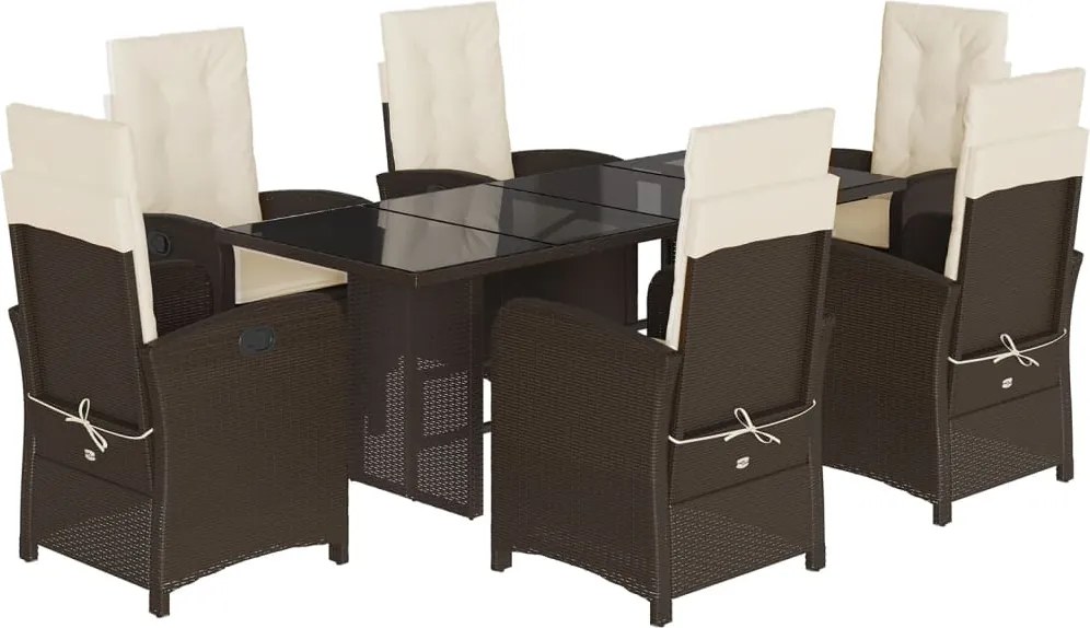 vidaXL 7 részes barna polyrattan kerti étkezőgarnitúra párnával