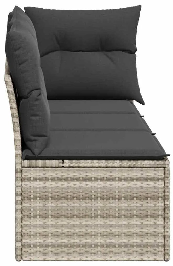 3 személyes világosszürke polyrattan kerti kanapé párnával