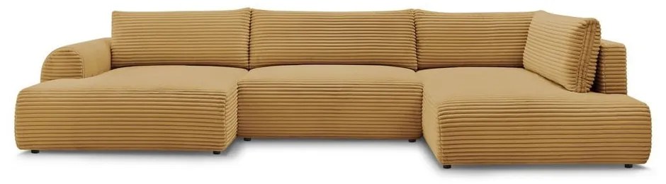 Mustársárga kordbársony kinyitható sarokkanapé (bal oldali-U alakú) Lucien – Bobochic Paris