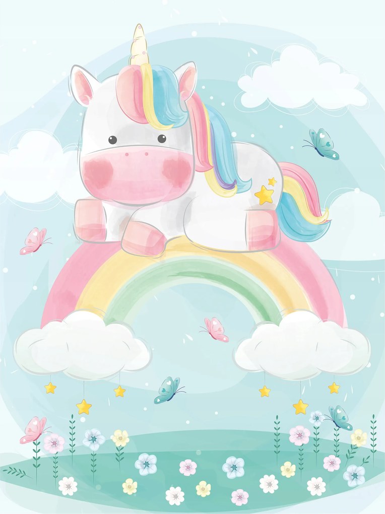 Fotótapéta Unikornis Álmok Gyerekek Pasztell Pillangók 206x275 +ragasztó