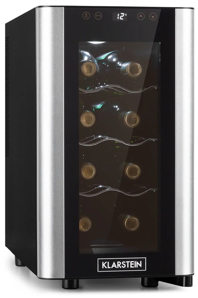 Klarstein Reserva 8 Slim Uno, borhűtő, 23 liter, 8 palack, 11-18 ° C, 26 dB, rozsdamentes acél