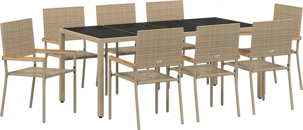vidaXL Kert étkező szett 9 pcs Bézs polirattan