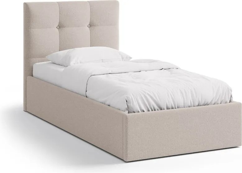 Világosbarna kárpitozott ágyneműtartós egyszemélyes ágy ágyráccsal 90x200 cm Phaedra – Micadoni