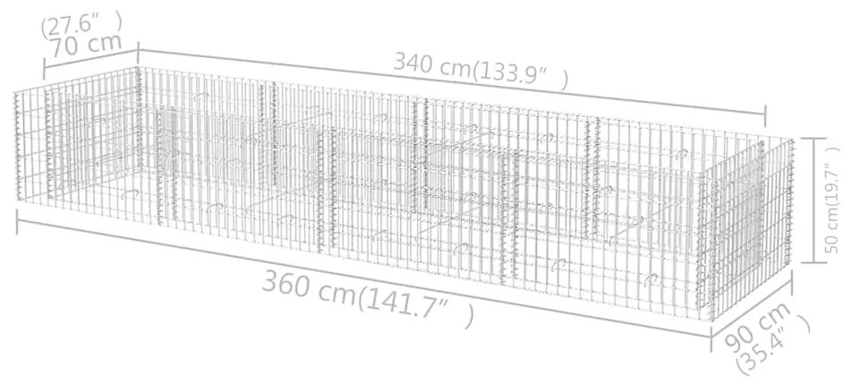 acél gabion magaságyás 360 x 90 x 50 cm