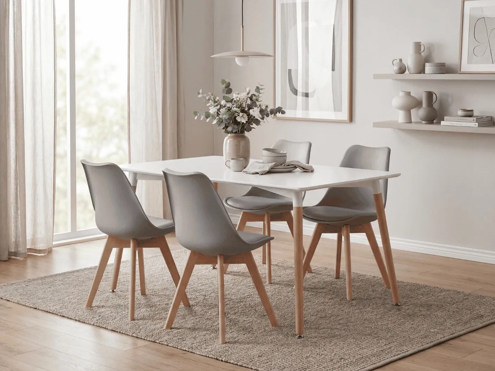 Étkezőgarnitúra 1 + 4, fehér ADRIA asztal 120x80 cm + világosszürke BALI MARK szék bükk lábakkal