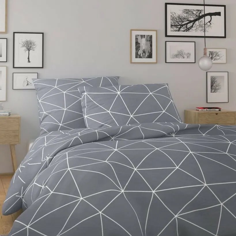 Kvalitex Nordic Grid ágyneműhuzat pamut szürke, 140 x 200 cm, 70 x 90 cm