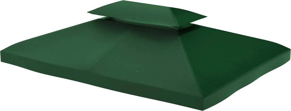 Outsunny Fém Pavilon Csere Tető 3x4m Vízálló Kettős Napernyő Tető Kettős Tetővel, Csere Borító Kert Pavilon Party Sátor Bádog Zöld | Aosom