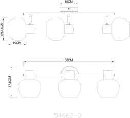 Globo 54662-3 Mennyezeti lámpa, fém matt kávébarna, krómozott fém, fehé üveg, forgatható/dönthető, HxSzxM: 500x125x175mm, 3x E27 40W 230V izzók nélkül