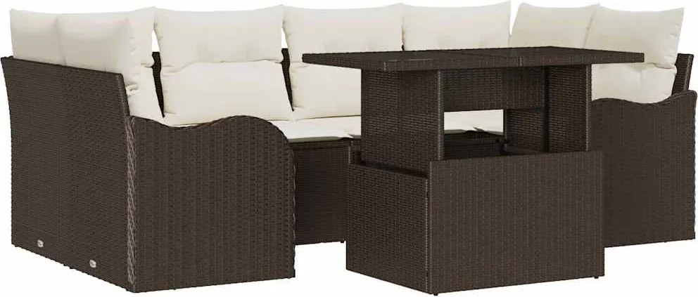 vidaXL Kerti Kanapé Szett párnával 7 pcs Barna Poli rattan