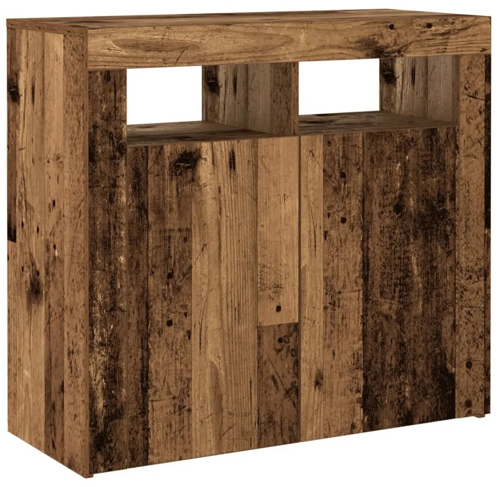 antik fa színű szerelt fa tálalószekrény LED-ekkel 80x35x75 cm