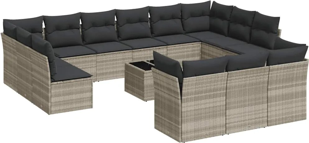 vidaXL 14 részes világosszürke polyrattan kerti ülőgarnitúra párnával
