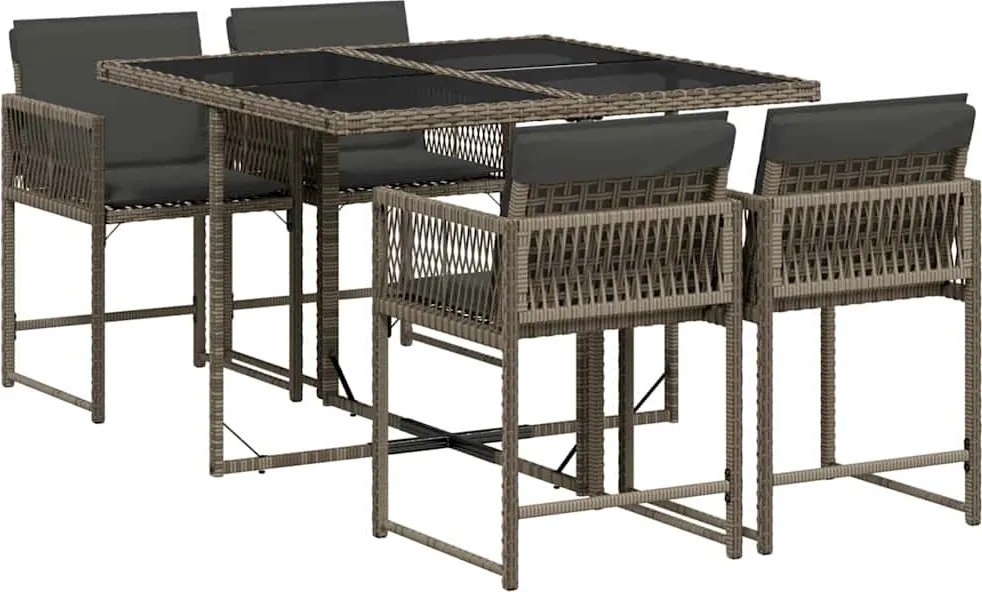 vidaXL 5 részes szürke polyrattan kerti étkezőgarnitúra párnával