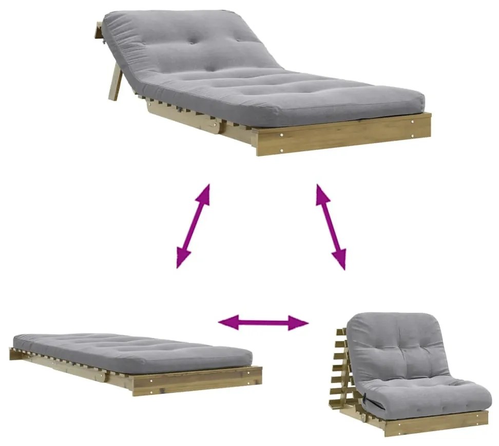 tömör impregnált fenyőfa futon kanapéágy matraccal 90x206x11 cm