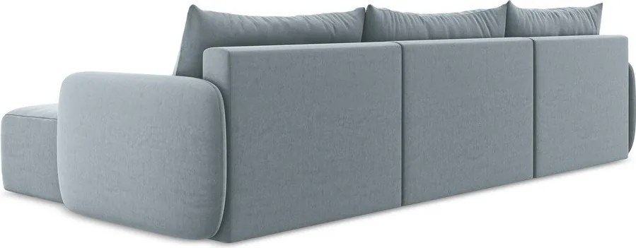 Kék bársony kinyitható-tárolóhelyes sarokkanapé (U alakú) Kalena – Makamii