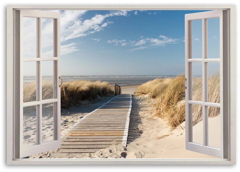 Gario Vászonkép Ablak út egy szép strandhoz Méret: 120 x 80 cm