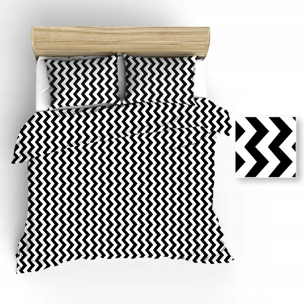 Ágyneműhuzat 150x200 fehér cikk-cakk fekete 1 párnahuzat 50x60