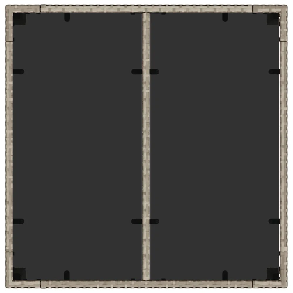 világosszürke polyrattan üveglapos kerti asztal 90 x 90 x 75 cm