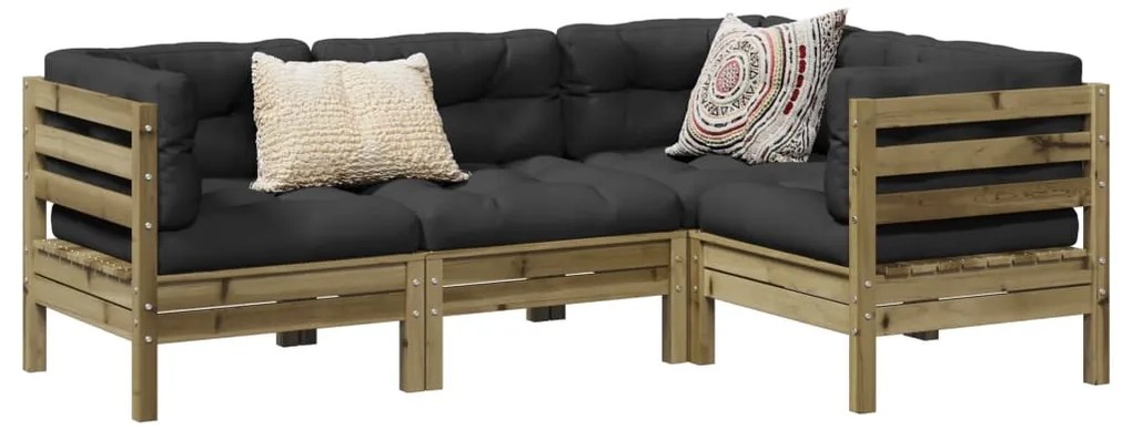 vidaXL 4 részes impregnált fenyőfa kerti ülőgarnitúra párnával